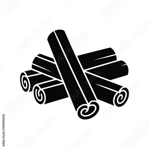 Black and white illustration of cinnamon sticks piled together