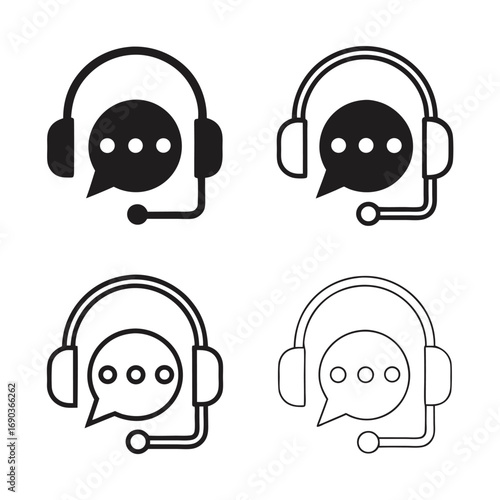 Four headphone icons showcase different style outlines and solid fills, on white background