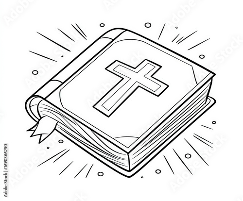 A prayer book with a cross , coloring page for kids, simple outline illustration. Coloring book.