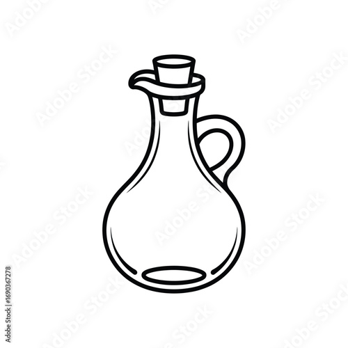 Hand drawn illustration of an empty glass oil cruet with a cork stopper