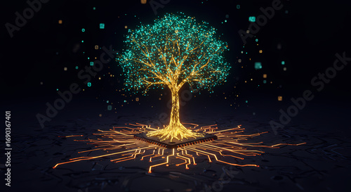 Digital Tree of Technology Growing from Circuit Board