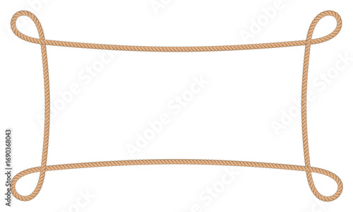 Twisted rope frame. Rounded frame made from marine ropes. Rope borders in nautical style.