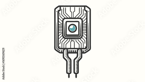 Gray circuit board surrounded by geometric shapes implies advanced technological concept