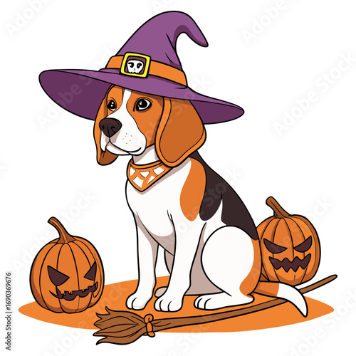 Halloween Beagle Witch Dog Vector Illustration For T-Shirt Design