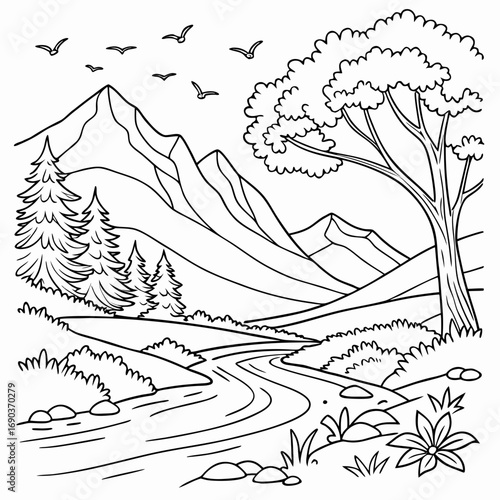 view mount three and bird in the sky