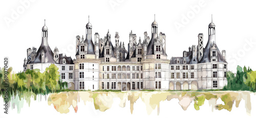 Chateau de Chambord . Chateau de Chambord  watercolor vector illustration
