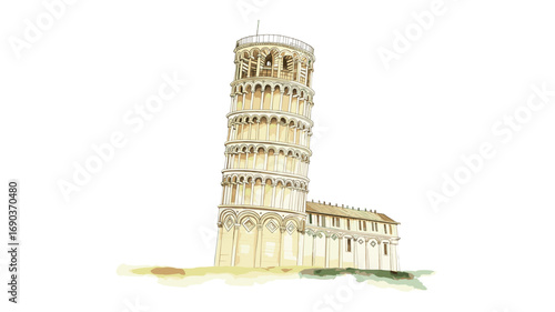 Leaning Tower of Pisa. Leaning Tower of Pisa watercolor vector illustration