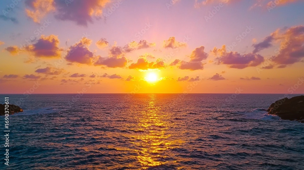 Obraz premium Serene Ocean Sunset with Vibrant Pink and Orange Hues