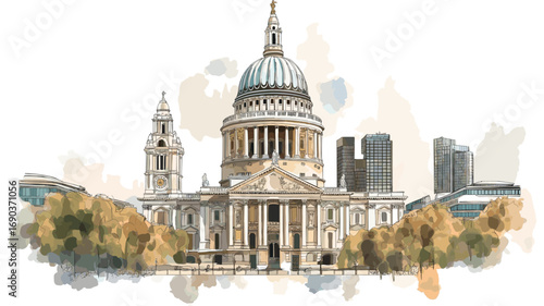 St. Paul's Cathedral. St. Paul's Cathedral watercolor vector illustration