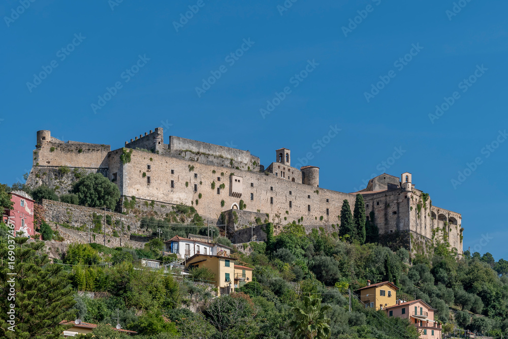 Fototapeta premium The ancient Malaspina Fortress dominates the city of Massa, Italy