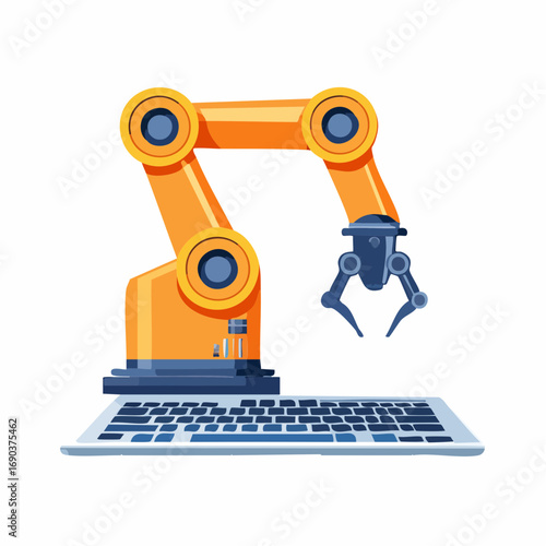 Orange Robotic Arm Over Blue Keyboard