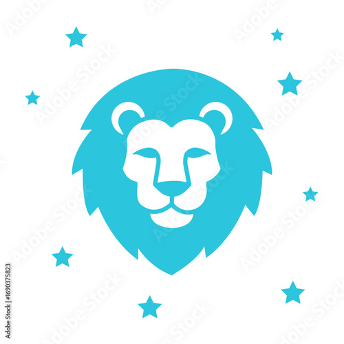 Interstellar Lion Protector with Stars, Isolated on White