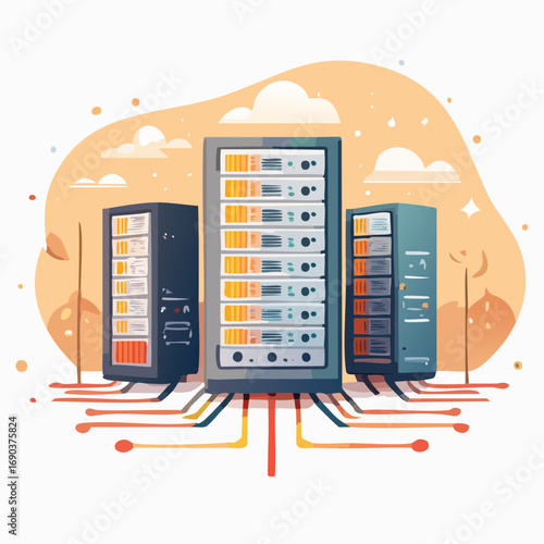 Modern Server Racks In Pastel Background