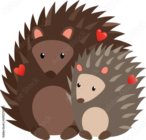 Two cute hedgehogs in love with hearts a sweet animal illustration