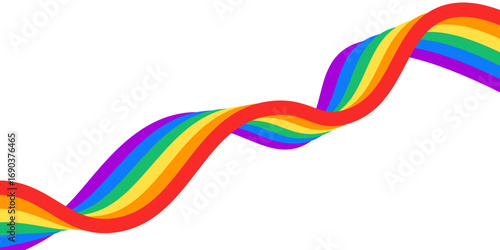 Rainbow wavy ribbon design element. LGBTQ Pride month flag. Rainbow color wave background template shape for banner, poster, flyer, brochure, booklet, cover. Vector illustration
