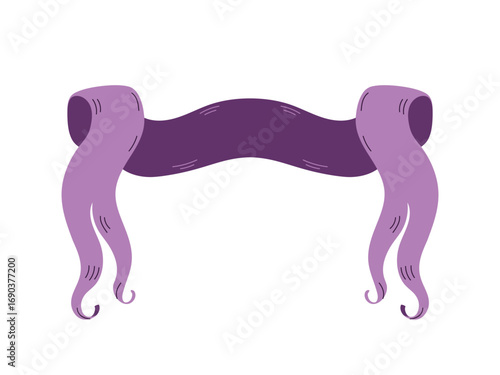 Curved Halloween ribbon banner with distressed torn edges and creepy fabric look. Ideal for party decoration, invitation, poster, spooky frames, and festive autumn design. Flat vector illustration.