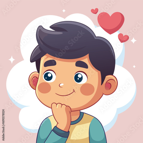 Cute Boy Lost in Happy Daydreams