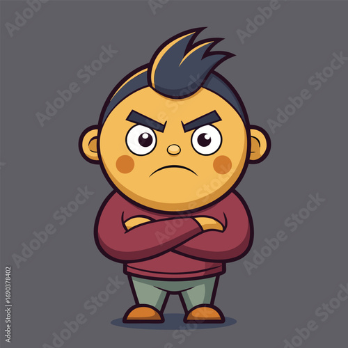 Angry Cartoon Boy with Crossed Arms