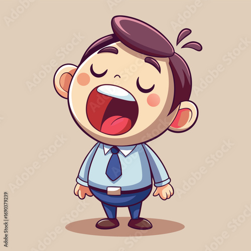 Cartoon Businessman Yawning Feeling Sleepy