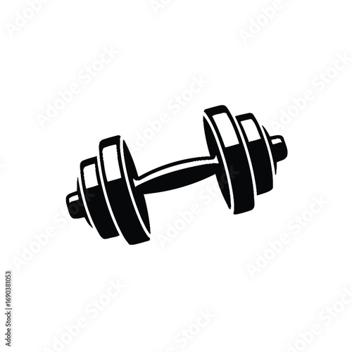Black silhouette of a classic dumbbell on a white background
