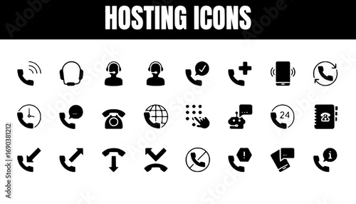 Collection of Black Hosting Service Phone Icons