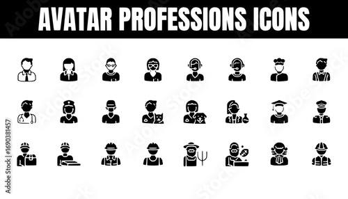 Diverse Avatar Professions Icons Set for Web Design