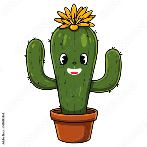 Cactus vector illustration in a pot on white background