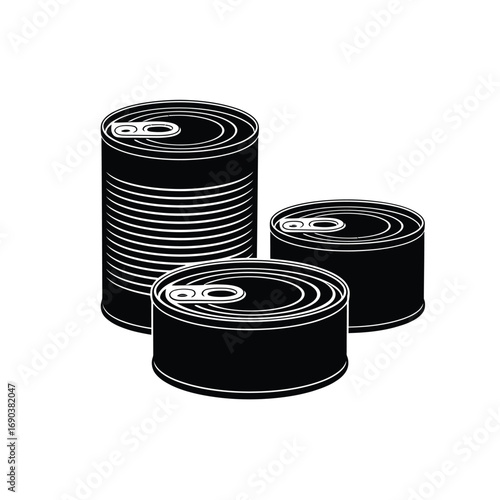Three stacked tin cans with pull tabs on white background