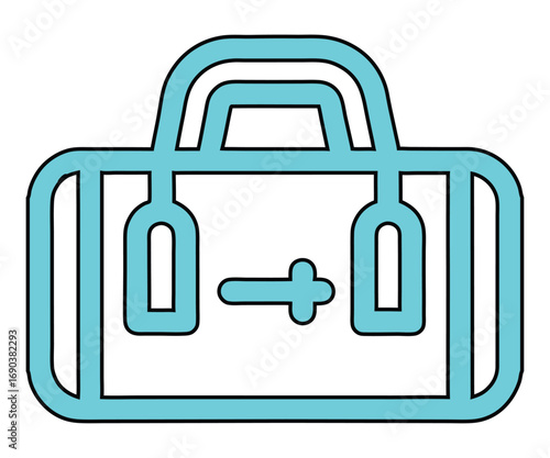 Vector line art representation of a stylized blue duffel bag with handles and a central horizontal bar creating a minimalist and modern aesthetic suitable for travel or fitness contexts