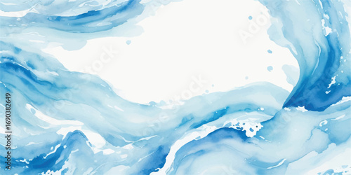 Tsunami blue wave abstract watercolor background with tropical ocean splash for elegant modern poster designs