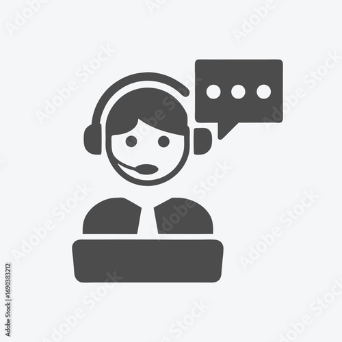 Navy agent wearing headset conveys a response within a speech bubble for communication