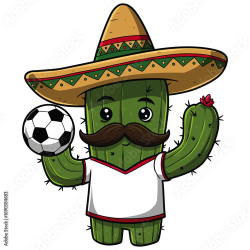 Cartoon illustration of a smiling boy wearing a Mexican sombrero in a fun western style