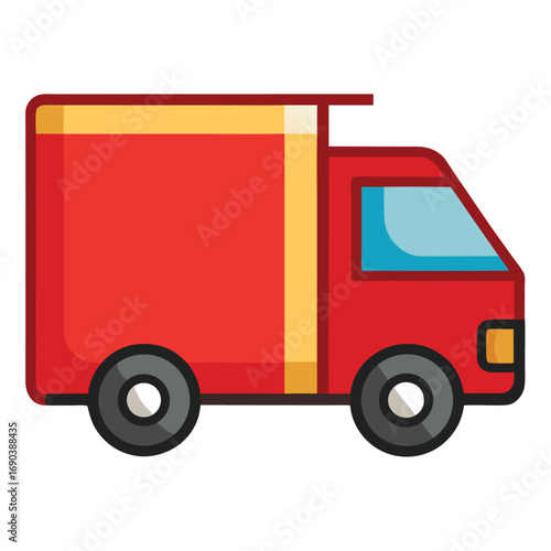 Red delivery truck with yellow accent stripes shows transportation and logistics clearly