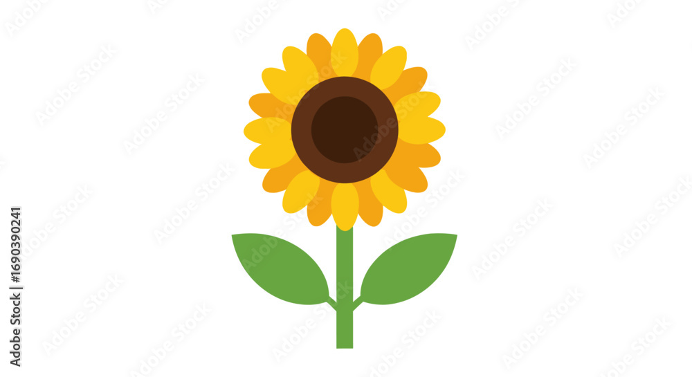 Obraz premium Vibrant Flat Illustration of a Blooming Sunflower with Leaves.