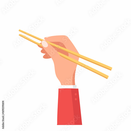 Hand Holding Chopsticks Against White Background