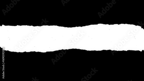 Stop motion white and black tear torn paper transition with seamless smooth animation on black background