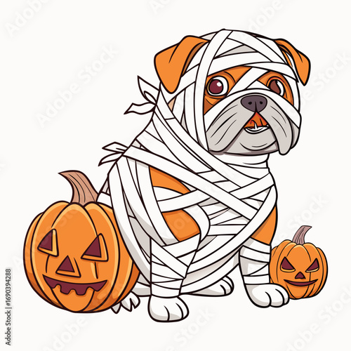 Halloween Bulldog Mummy Dog Vector Illustration for T-Shirt Design