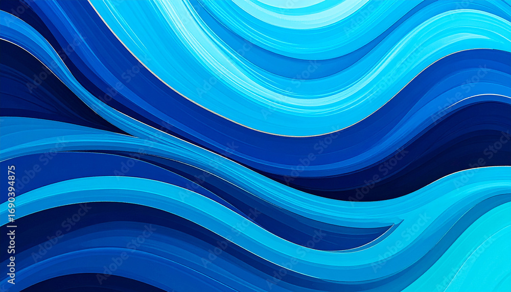 Fototapeta premium Dynamic abstract concept featuring flowing blue wave patterns, creating a modern and serene visual backdrop with smooth, undulating lines and a harmonious color gradient