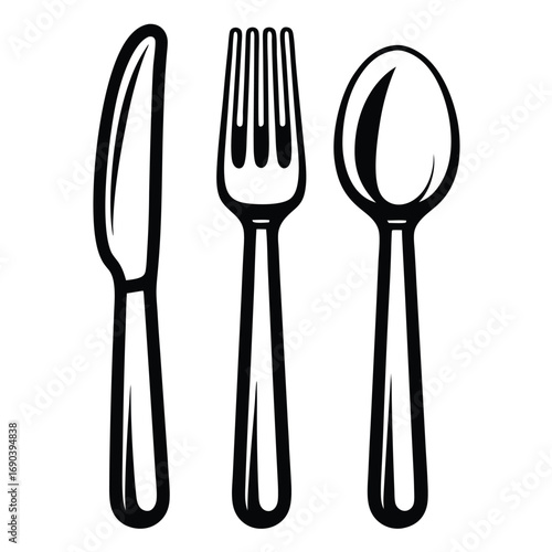 Single line art features outlined spoon, knife, and fork for simple dining