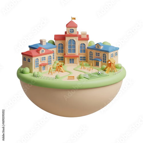Cartoon School Building On A Globe With Transparent Background Illustrates Education Topic
