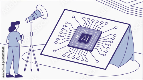 AI Technology Photography Studio Setup Artificial Intelligence Chip Circuit Board Modern Technology Illustration.