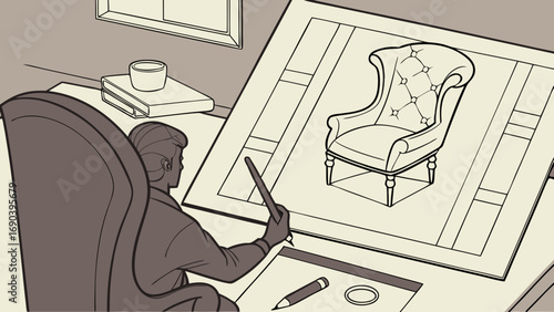 Chair design interior design furniture sketch home decor architect drawing graphic design artwork blueprint illustration artist at work designer workspace creative process product design furniture bl.