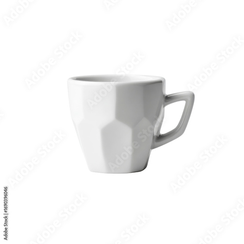 Modern White Geometric Espresso Cup with Handle - Isolated on Black Background