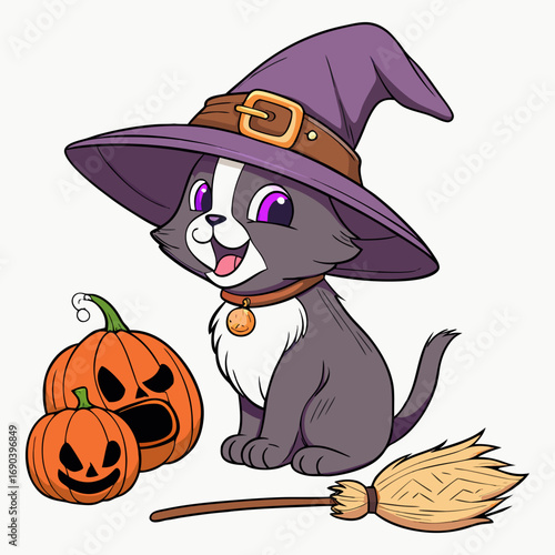 Halloween Puppy Witch Dog Vector Illustration for T-Shirt Design