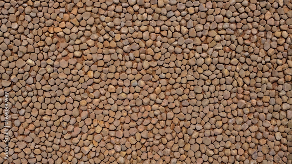 Fototapeta premium Top-down desert pavement of small stones, natural mosaic texture, warm neutrals, wide negative space for design