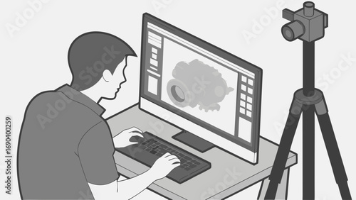 Industrial Design Software 3D Modeling Computer-Aided Design Engineering Technology CAD Software Illustration.