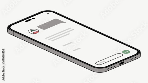 Isometric Illustration of a Smartphone Displaying a Text Message Interface.