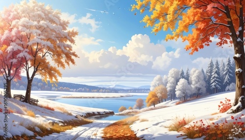 Captivating autumn landscape transformation at serene lake nature scene vibrant colors tranquil environment scenic viewpoint seasonal change