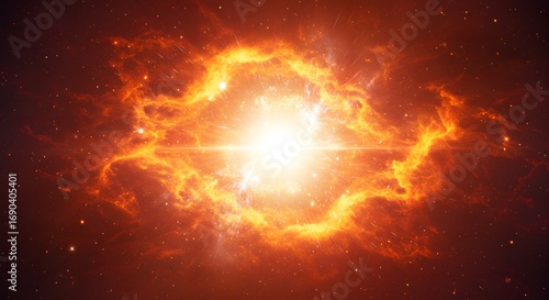 A radiant depiction of a stellar explosion, showcasing a vibrant display of energy and cosmic dust. The core emits a bright light, encircled by fiery hues. transparent background