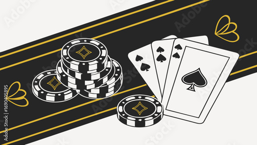 Poker chips playing cards gambling casino game cards black gold design vector illustration graphic background texture pattern abstract style art elegant luxury modern template poster banner website o.